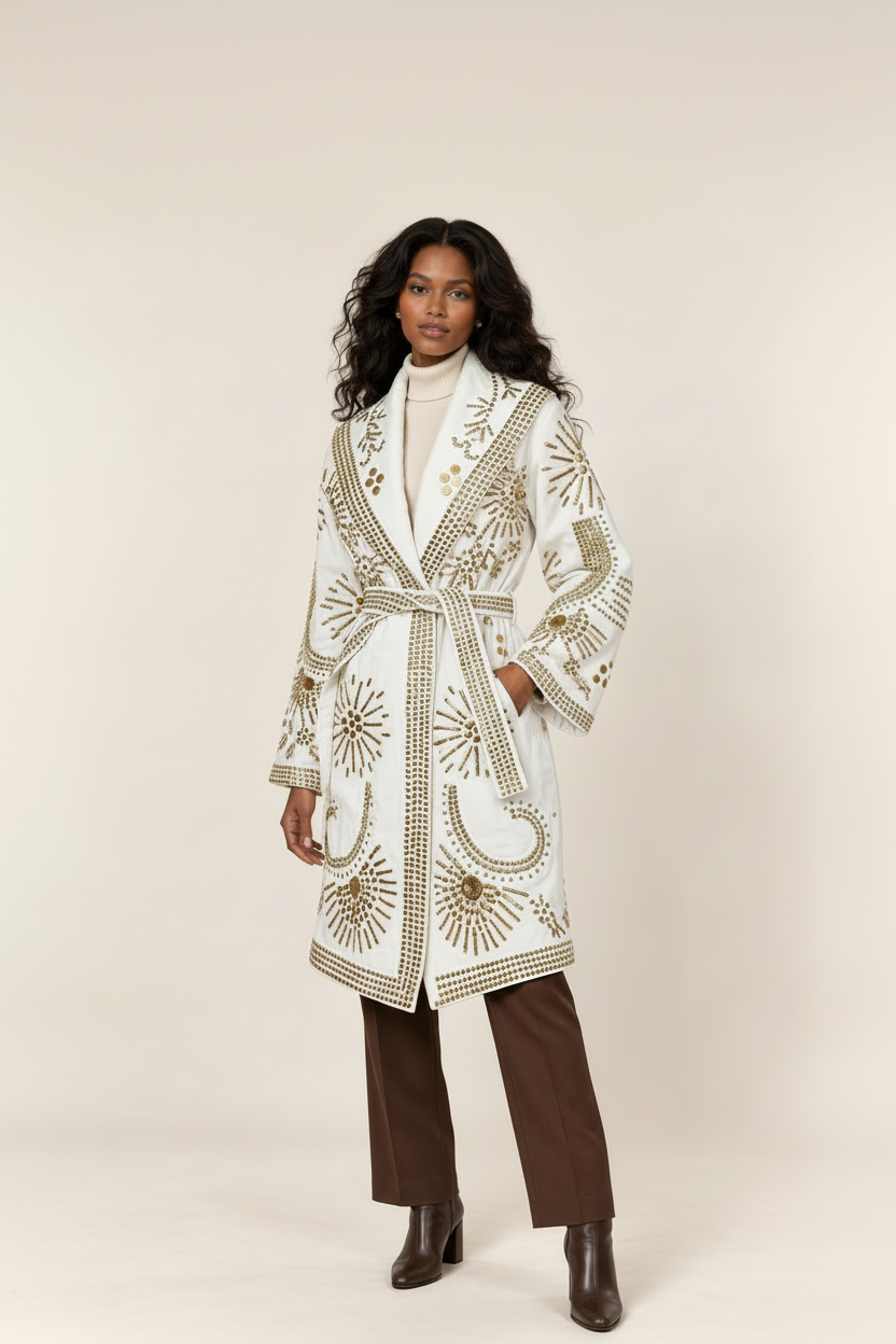 Gilded Solstice Hand-Embellished Canvas Coat