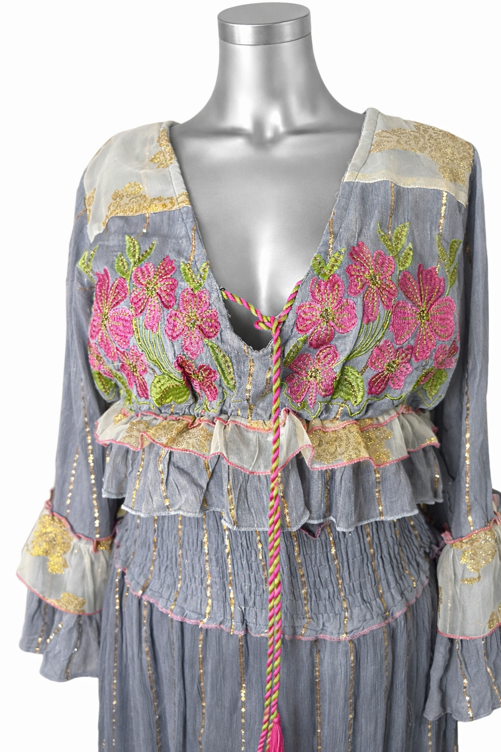 Celeste Bloom Embroidered Blouse & Skirt Set