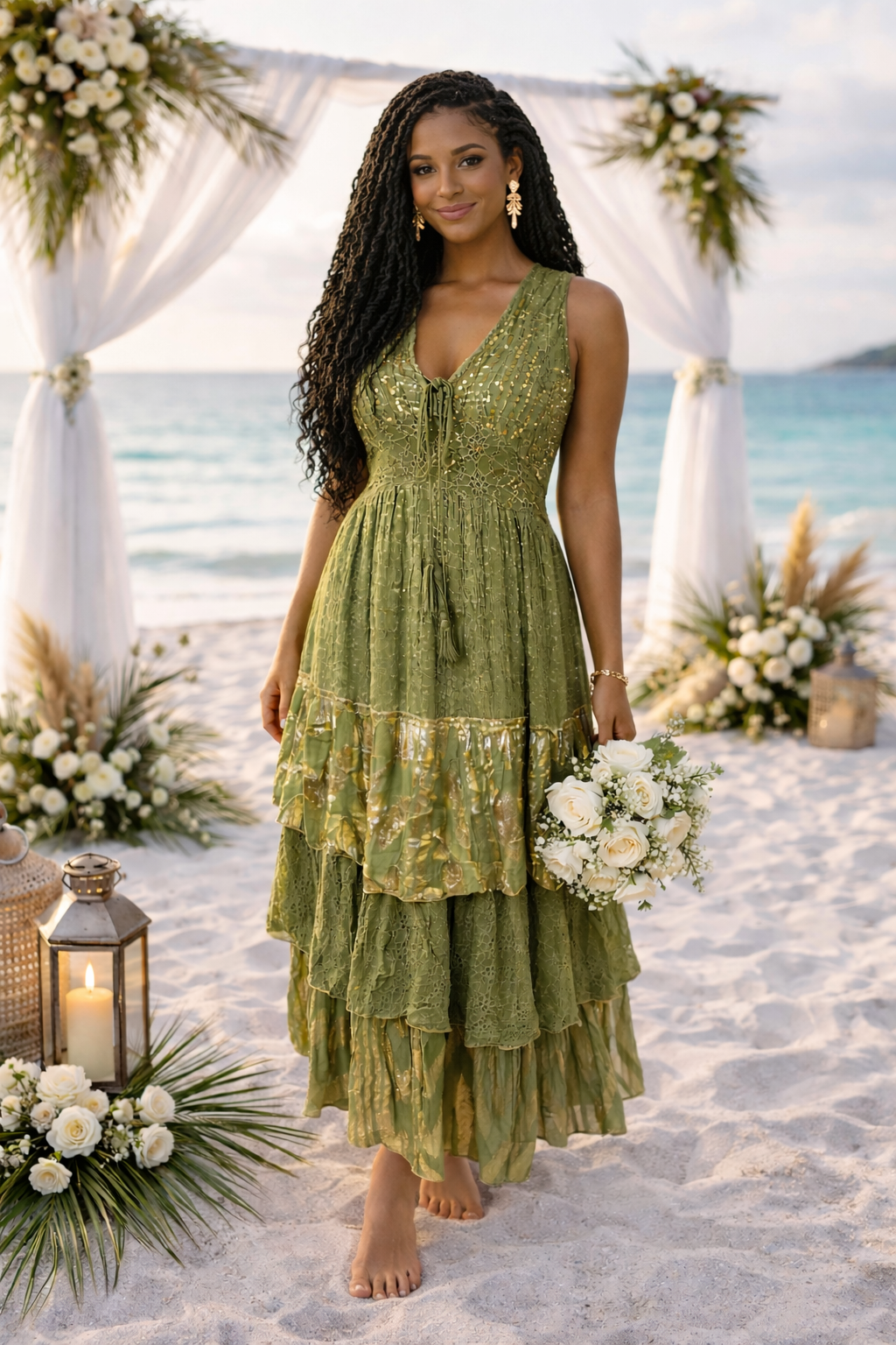 Olive Lumière Bohemian Maxi Dress