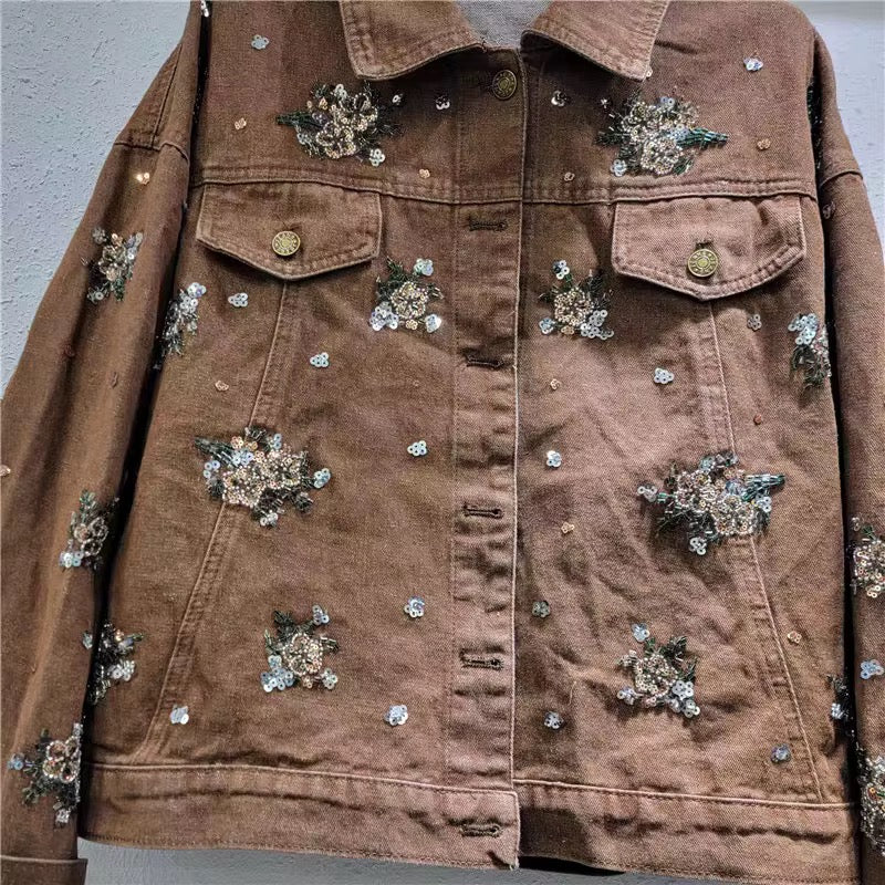 Cocoa Bloom Embellished Denim Jacket