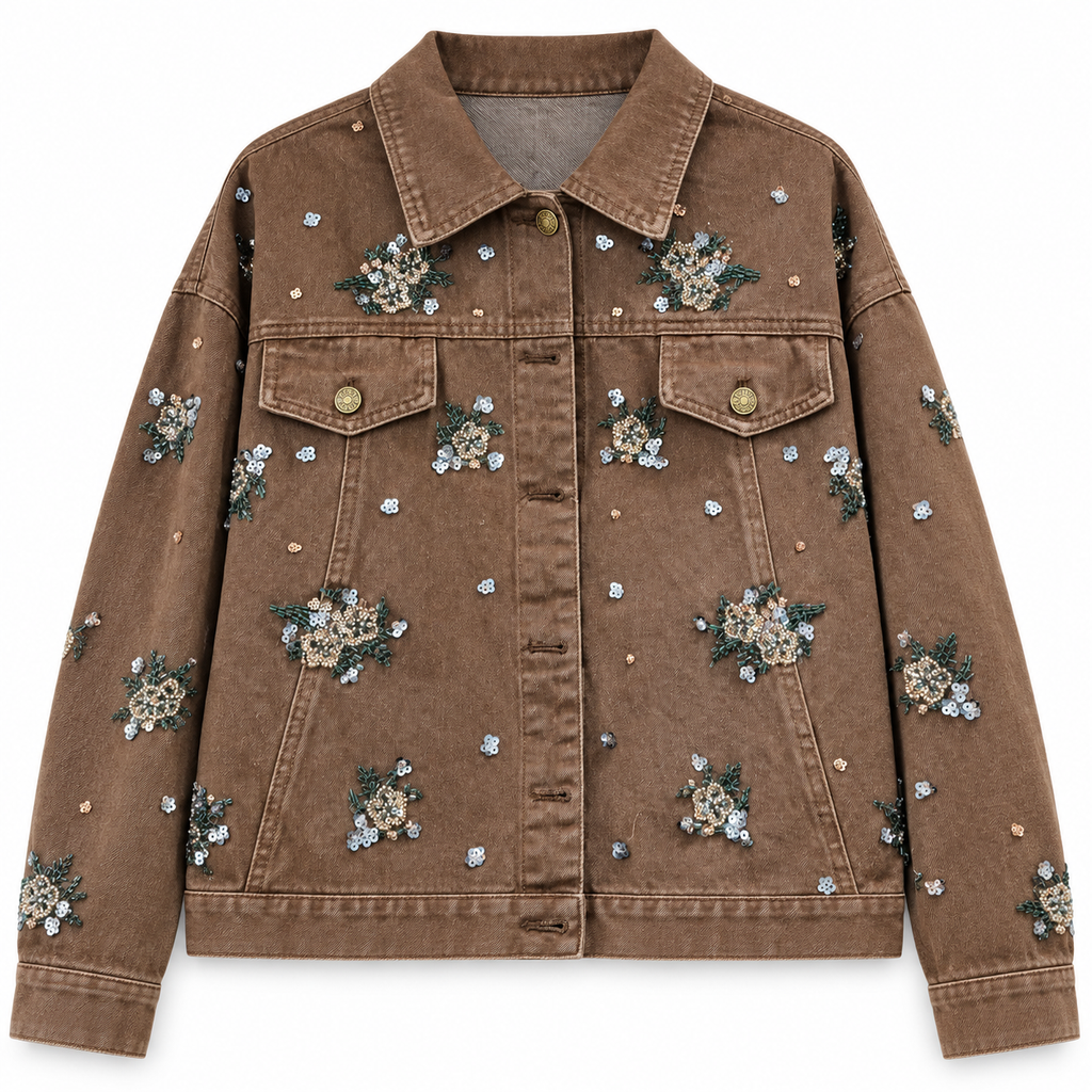 Cocoa Bloom Embellished Denim Jacket