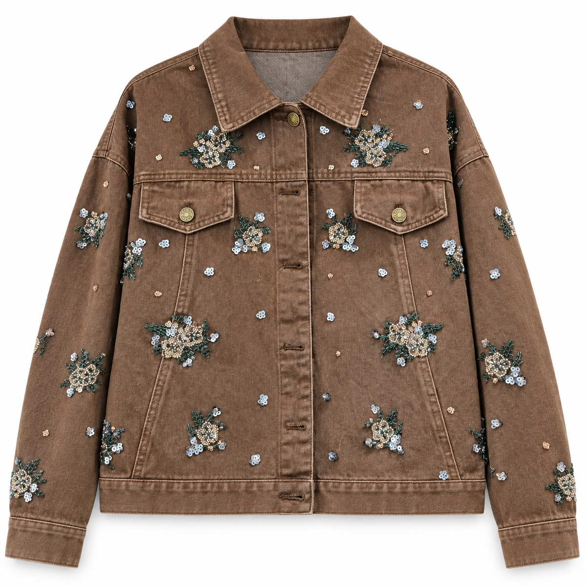 Cocoa Bloom Embellished Denim Jacket