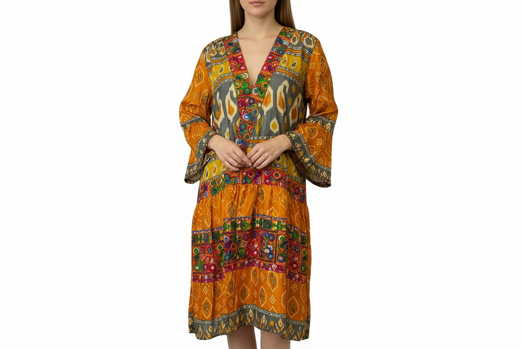 Desert Bloom Kaftan & Beaded Clutch Bag