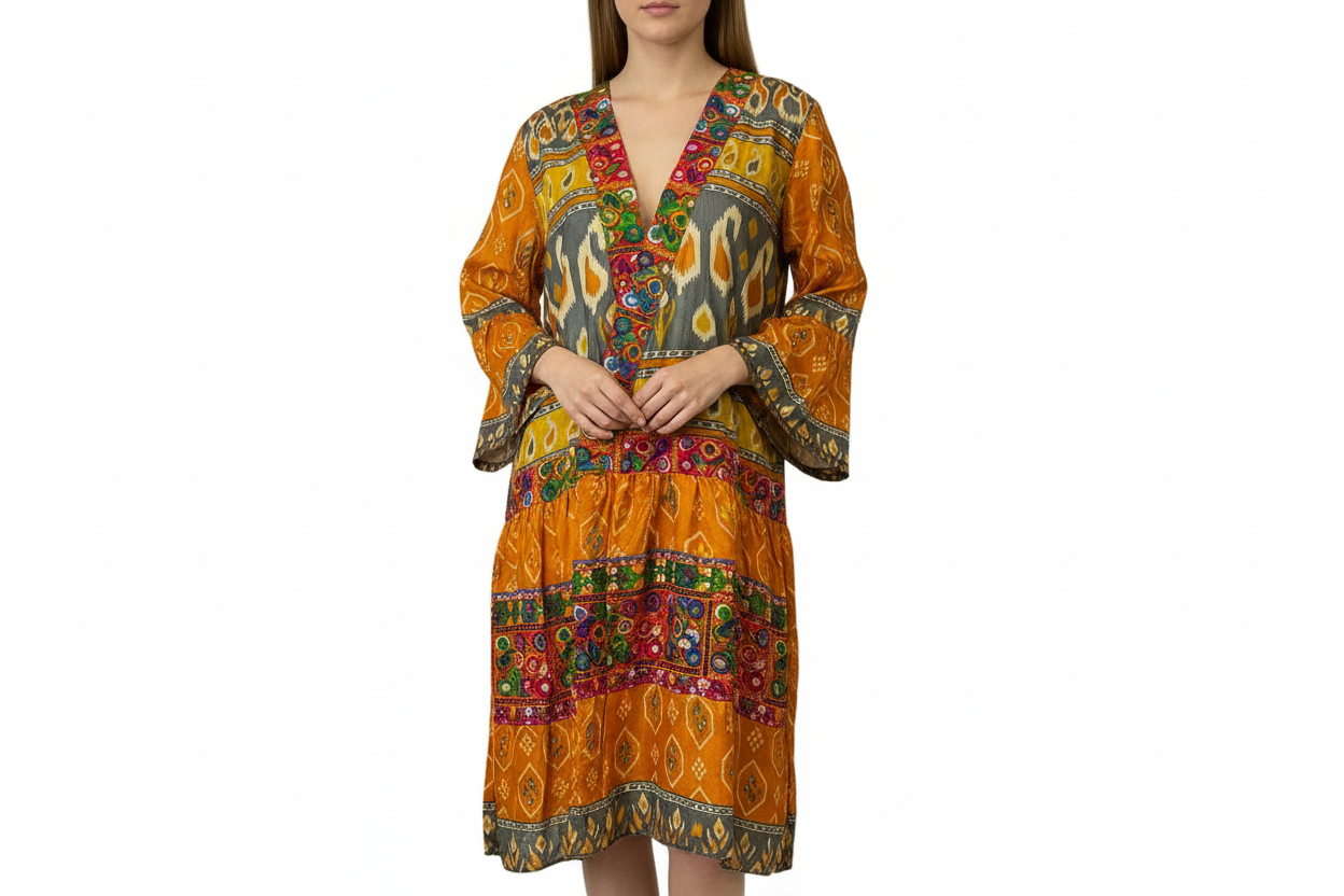 Desert Bloom Kaftan & Beaded Clutch Bag