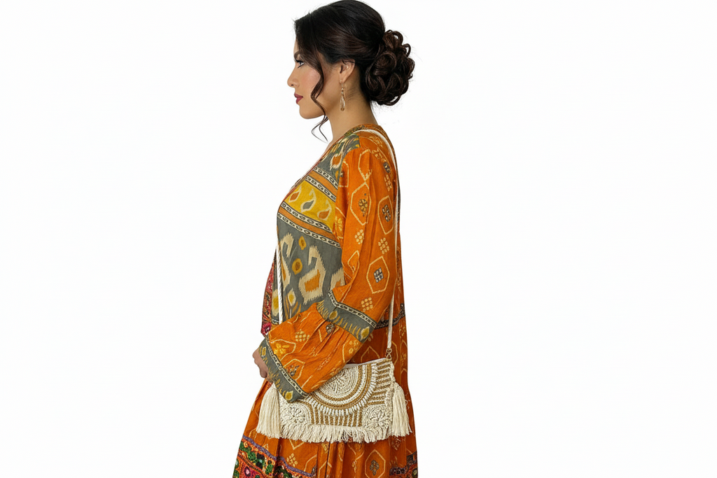 Desert Bloom Kaftan & Beaded Clutch Bag