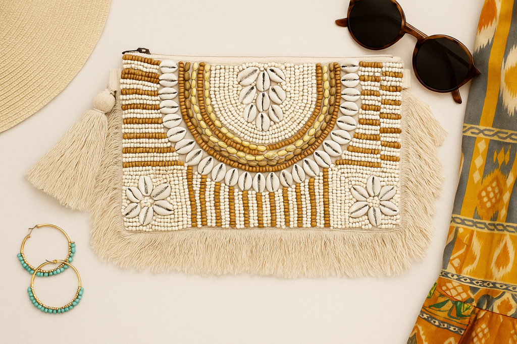 Desert Bloom Kaftan & Beaded Clutch Bag