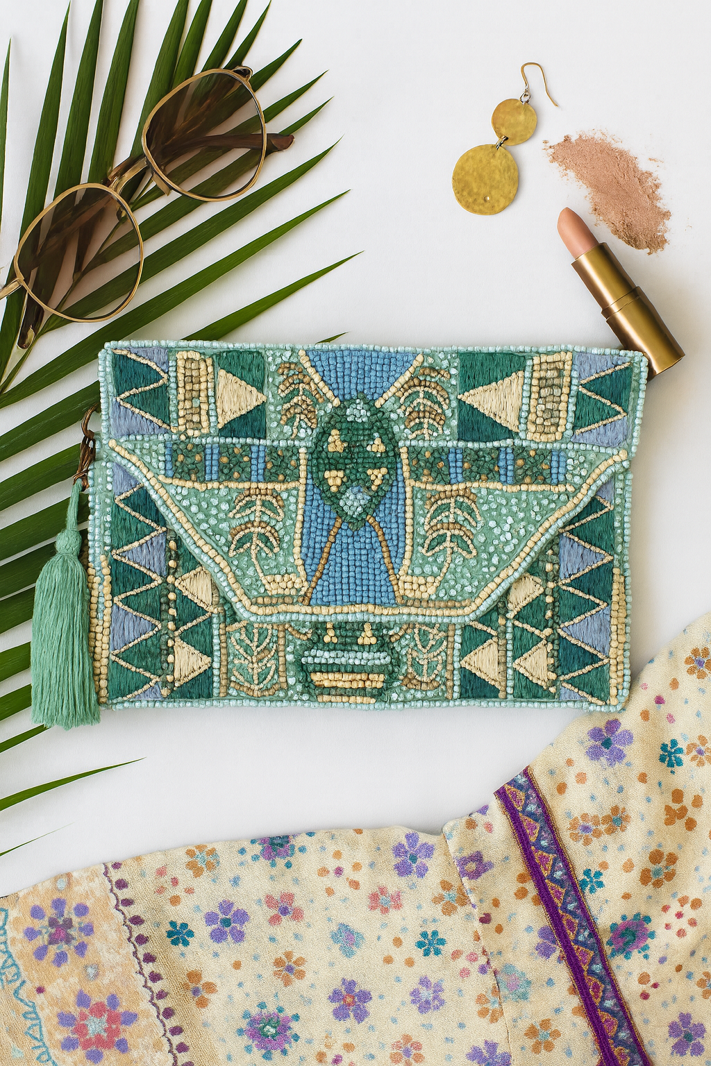 Bloom & Azure Kaftan & Beaded Clutch Set