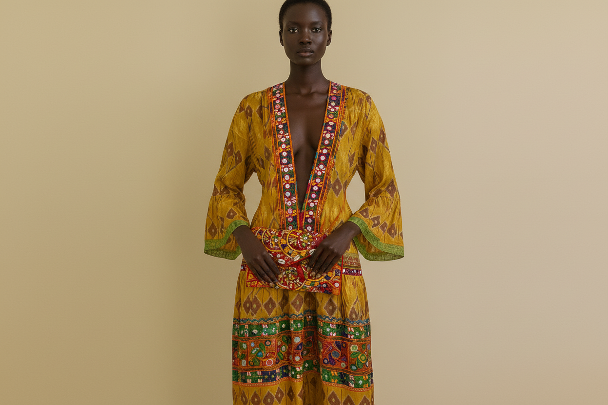 Golden Mirage Kaftan & Clutch Set