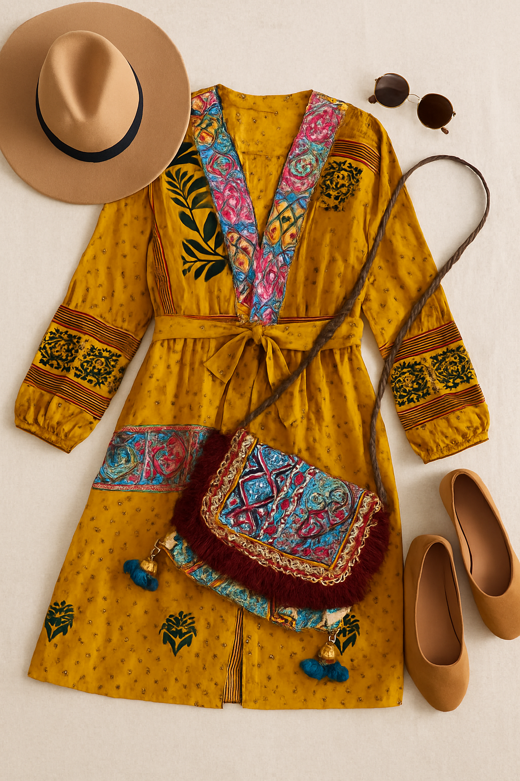 Amber Mosaic Kaftan & Clutch Set