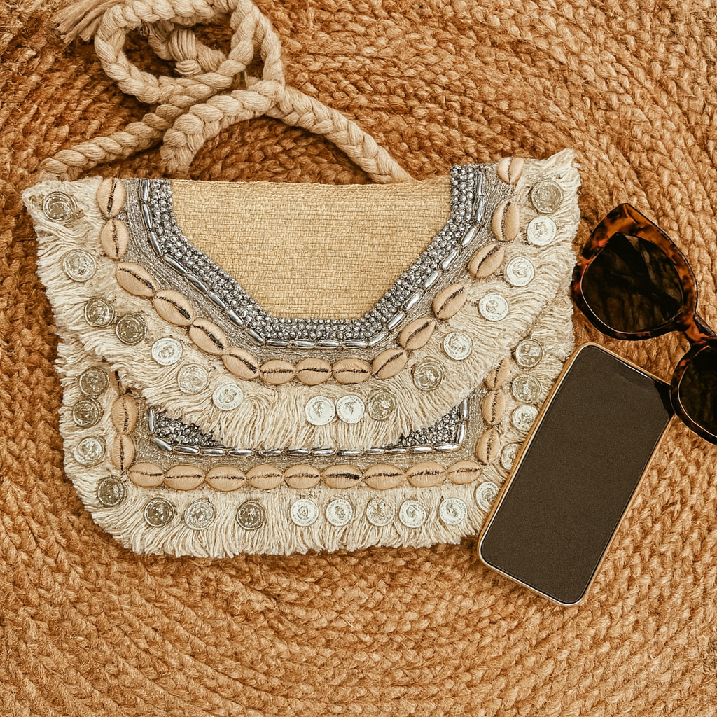 Shell & Coin Embellished
Fringe Shoulder Bag