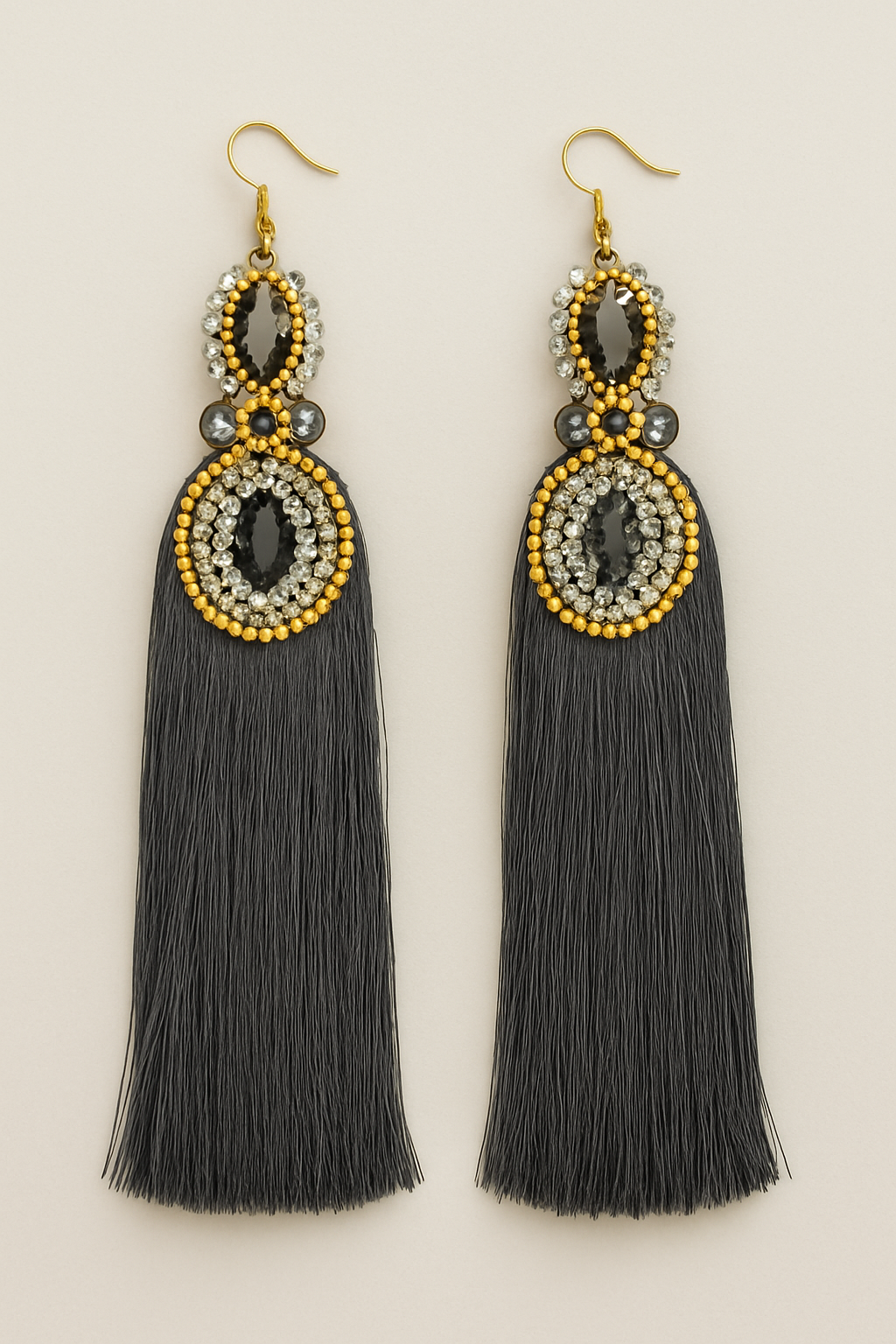 Noir Elegance Tassel Earrings