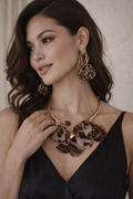 Wild Bloom Statement Set – Cheetah Petal Necklace & Earrings