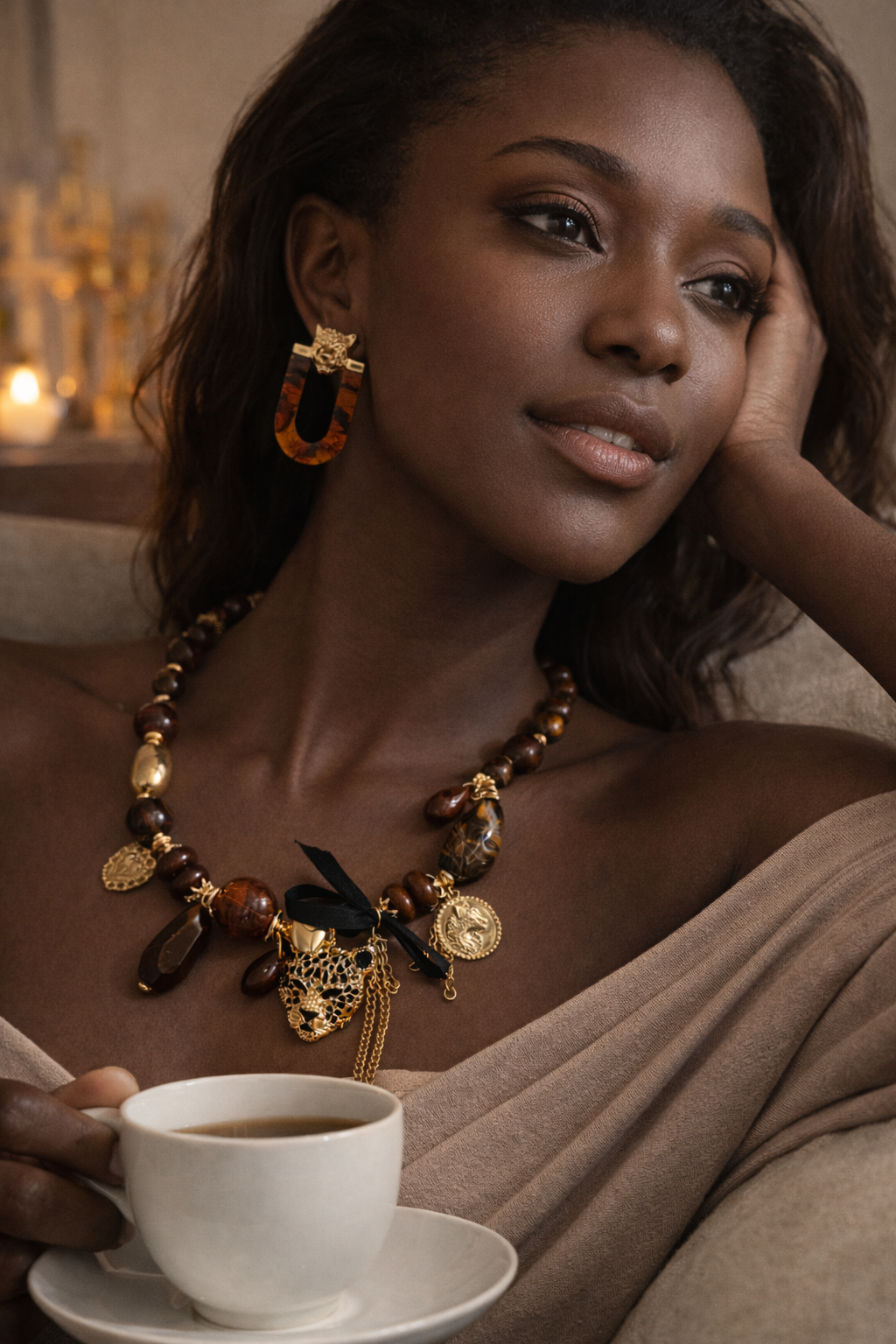 Golden Onyx Panther Statement Jewelry Set