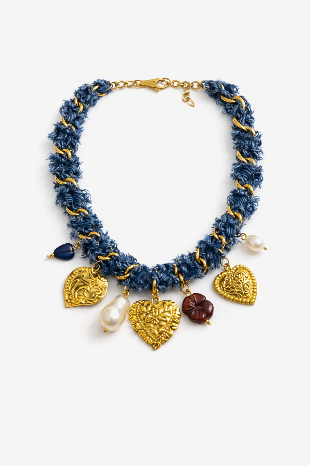 Indigo Heirloom Denim & Gold Charm Set