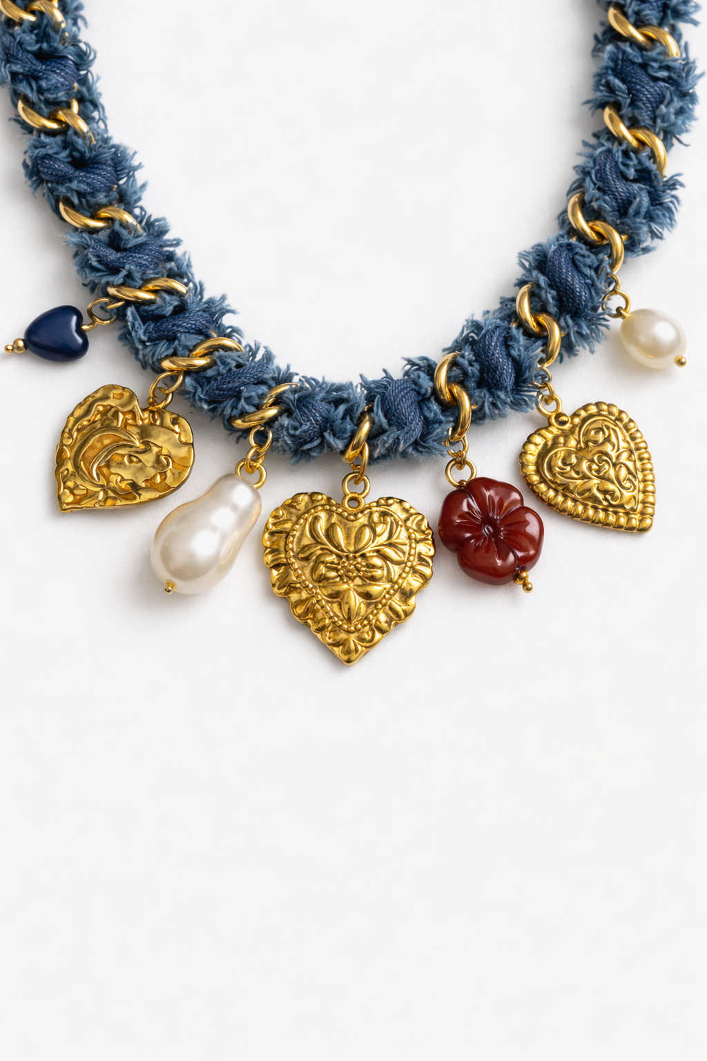 Indigo Heirloom Denim & Gold Charm Set