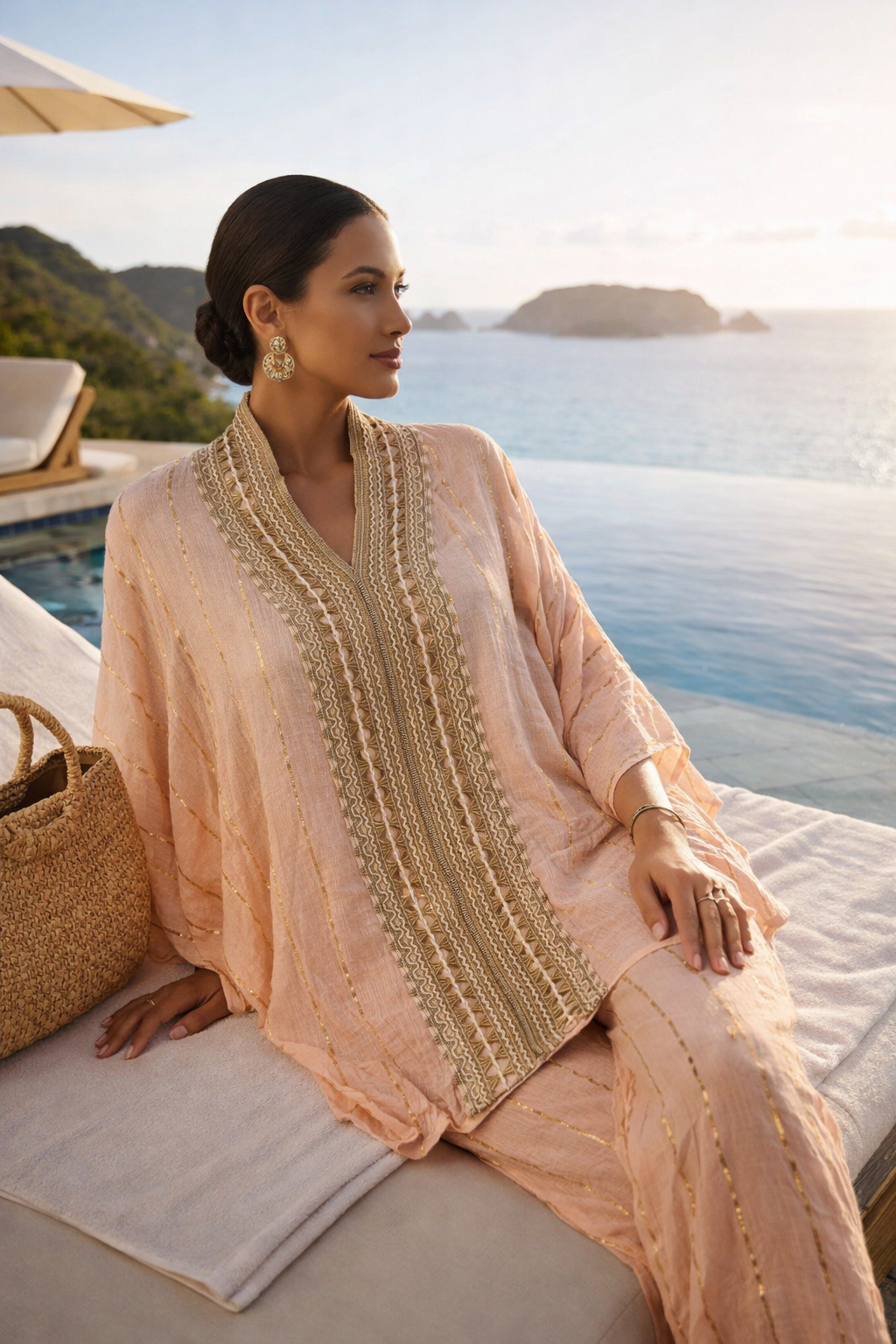 Blush Horizon Embroidered Two-Piece Set - Short Queen Friendly