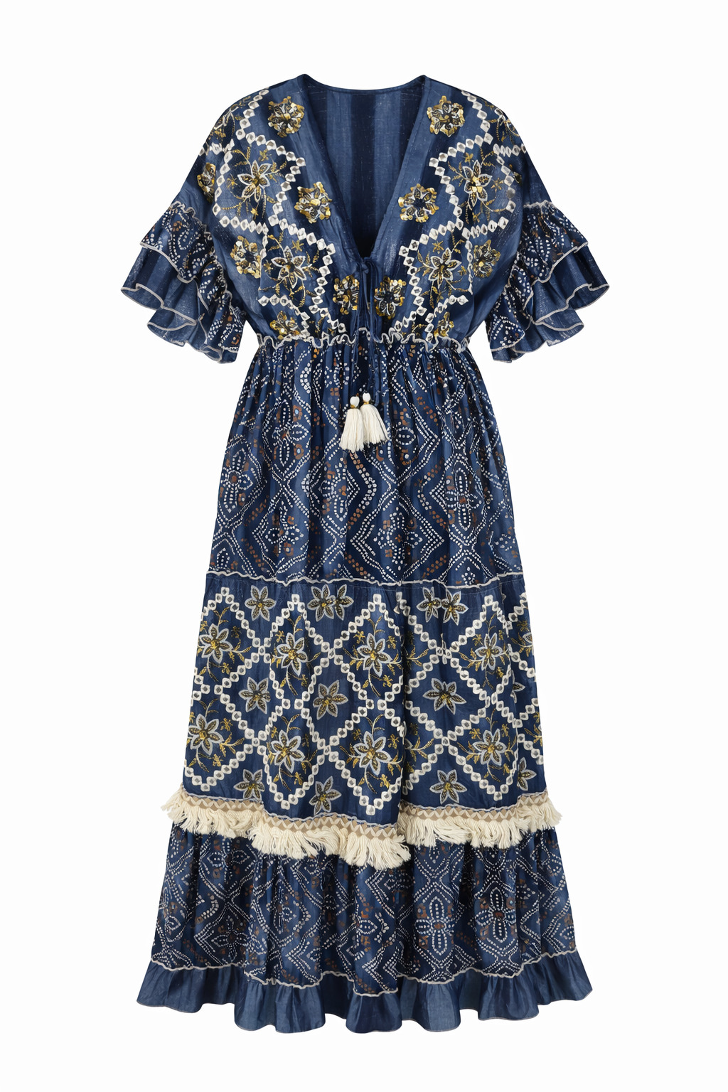 Indigo Heirloom Embroidered Maxi