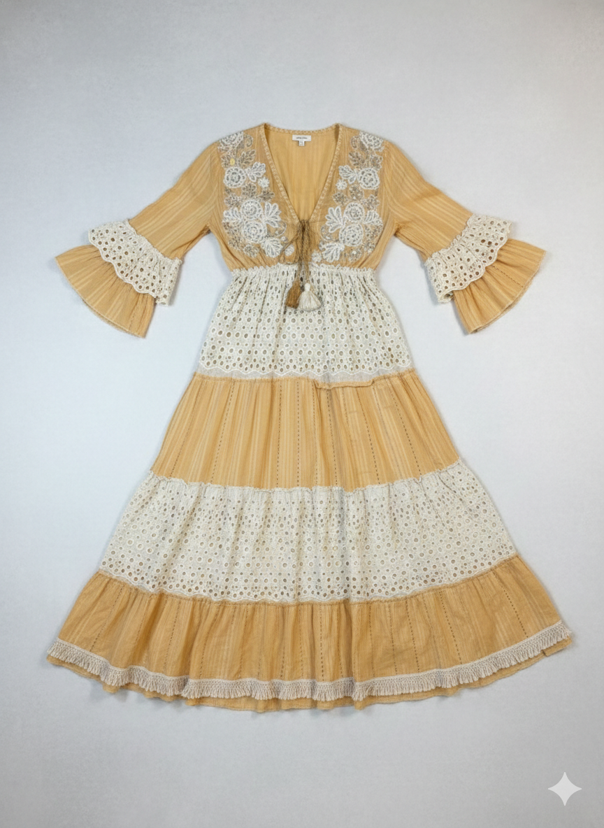 Golden Meadow Lace Maxi Dress