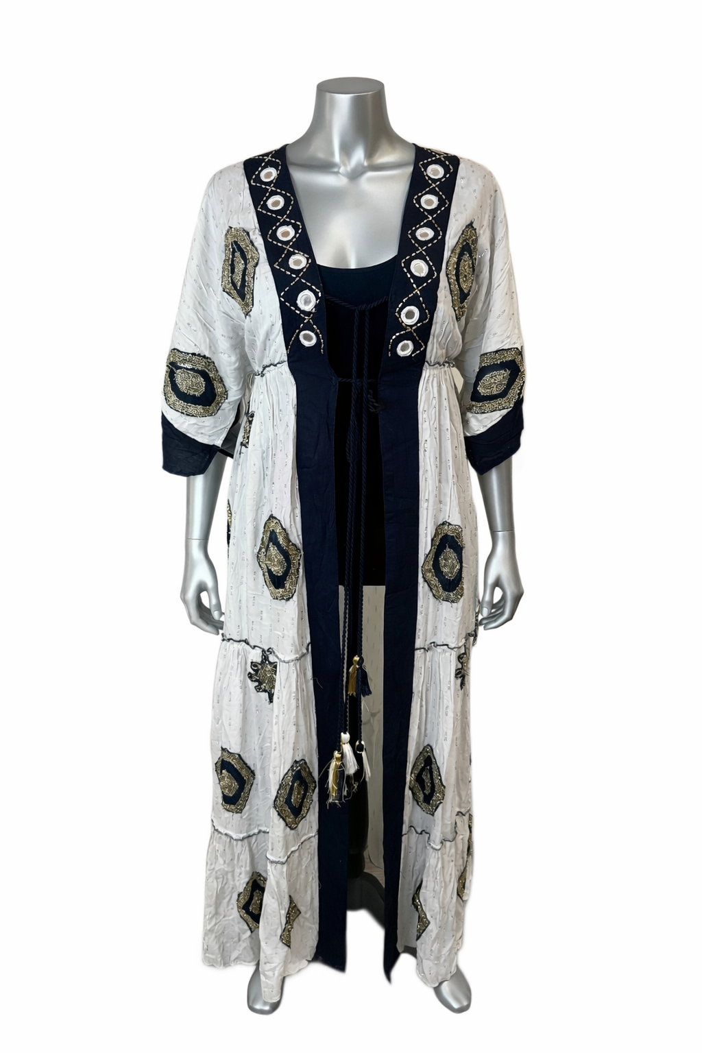 Nomad Eclipse Embroidered Duster Kaftan | Boho Luxe Cotton Layer |