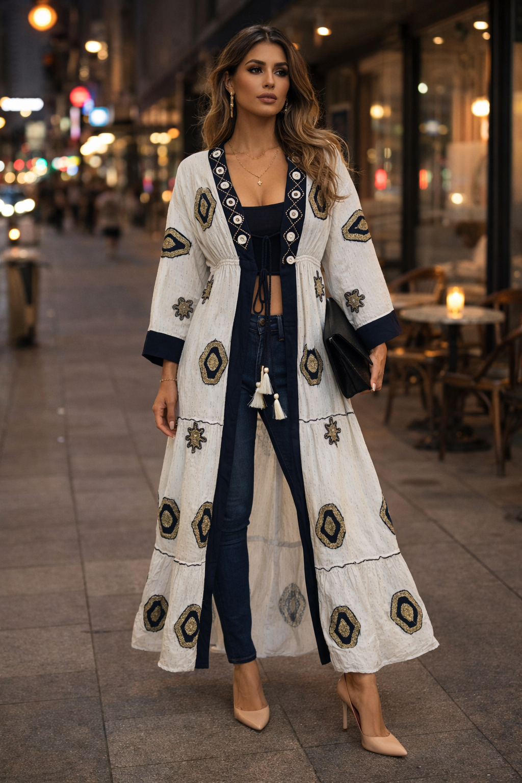 Nomad Eclipse Embroidered Duster Kaftan | Boho Luxe Cotton Layer |