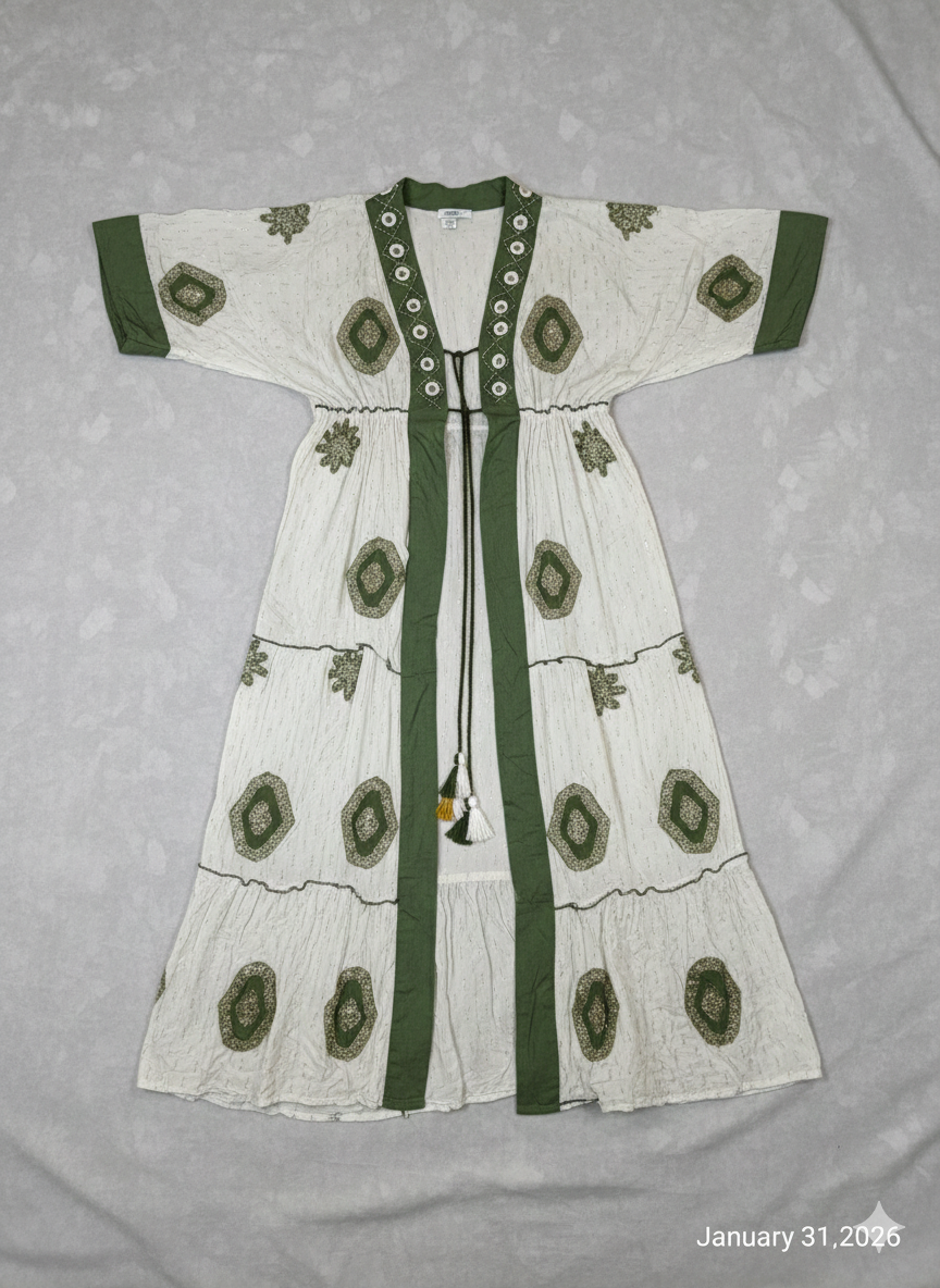 Nomad Eclipse Embroidered Duster Kaftan | Boho Luxe Cotton Layer |