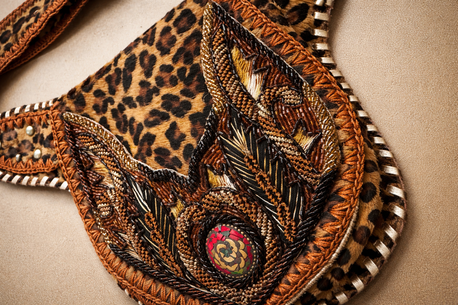 Wild Ember Beaded Shoulder Bag