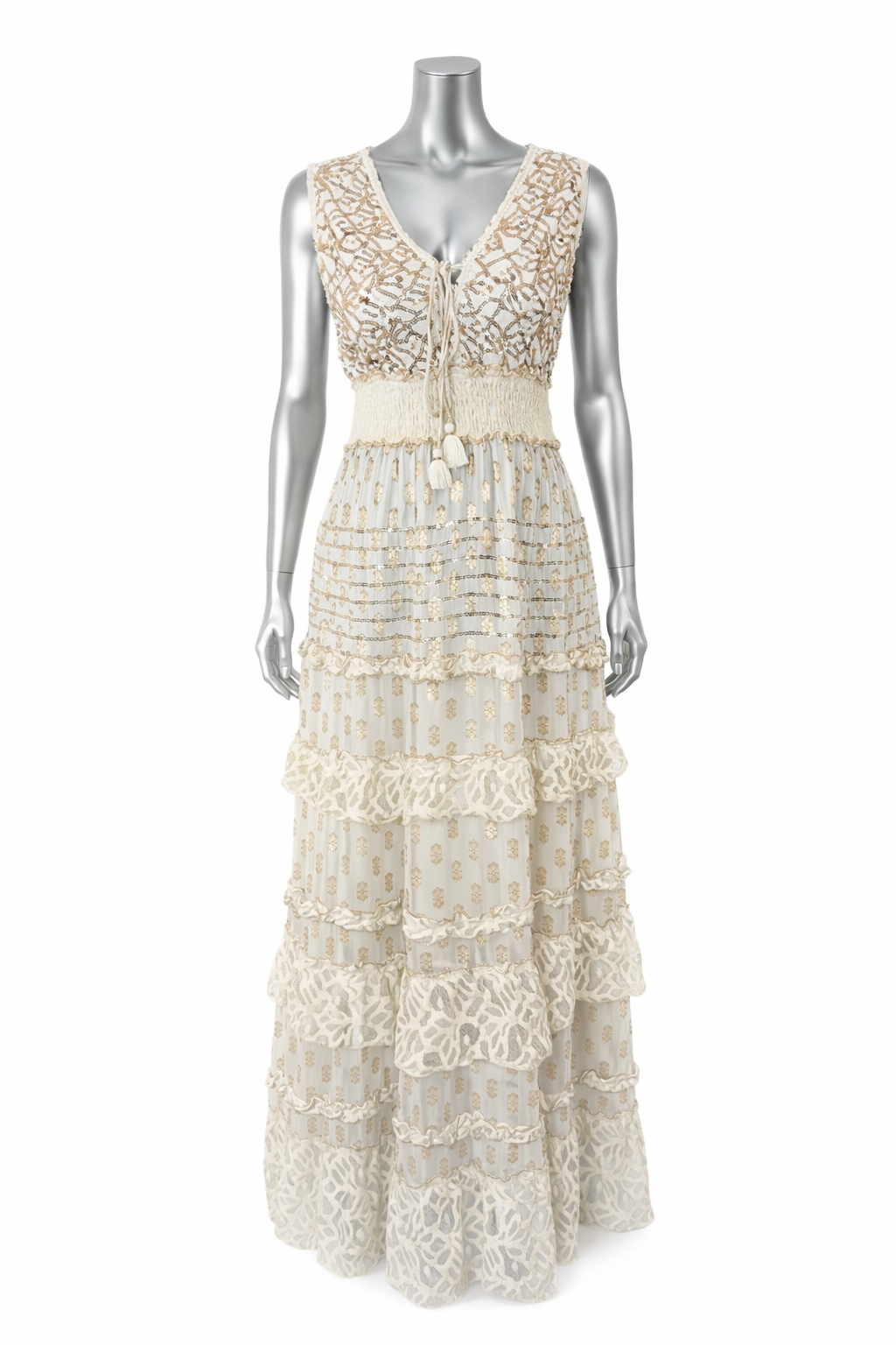 Golden Reverie Tiered Maxi Dress