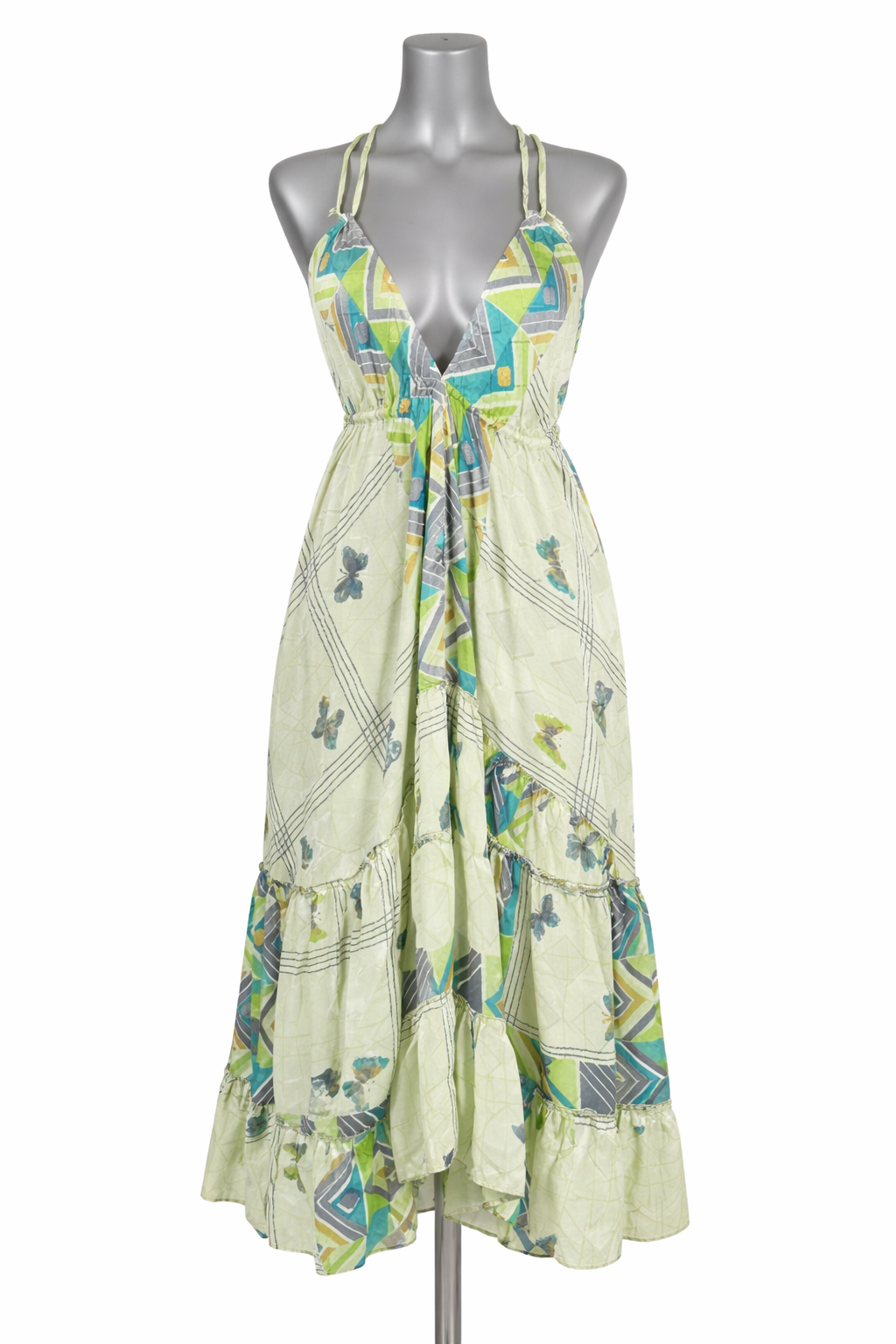 Emerald Butterfly Silk Maxi Dress