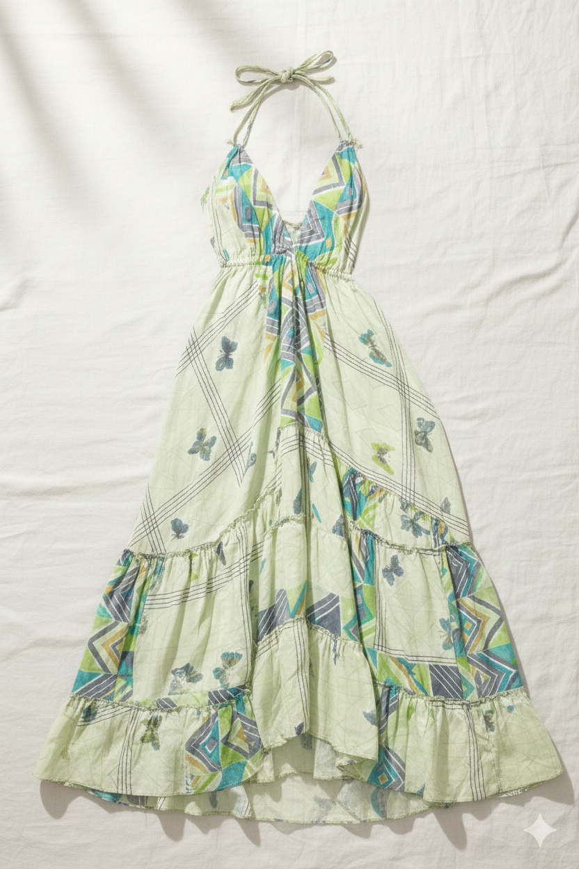 Emerald Butterfly Silk Maxi Dress