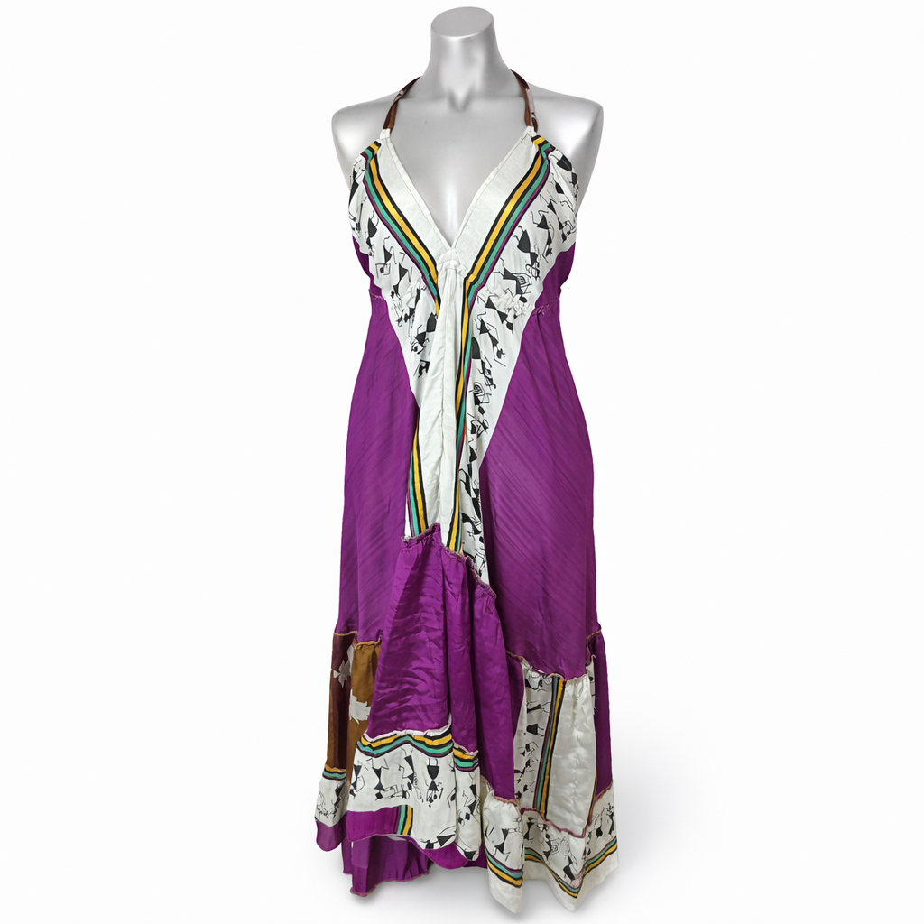 Midnight Jazz Silk Halter Maxi Dress