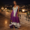 Midnight Jazz Silk Halter Maxi Dress