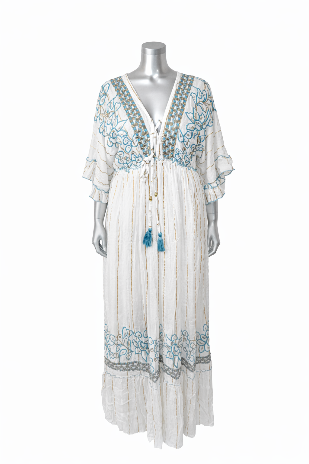 Azure Solara Embroidered Maxi Dress