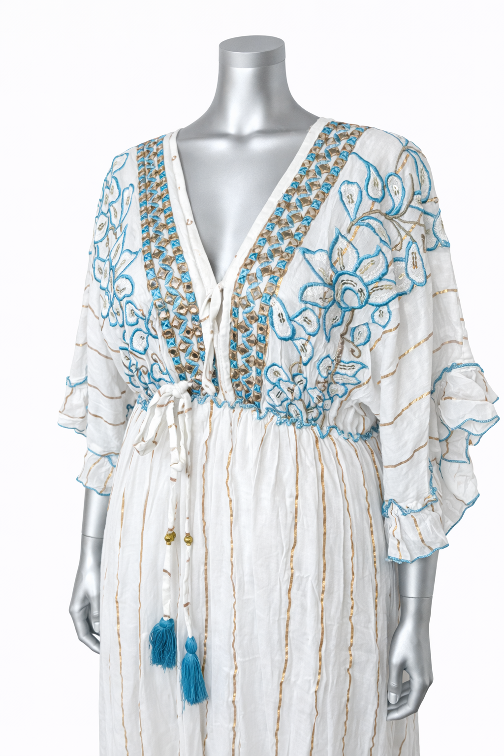 Azure Solara Embroidered Maxi Dress