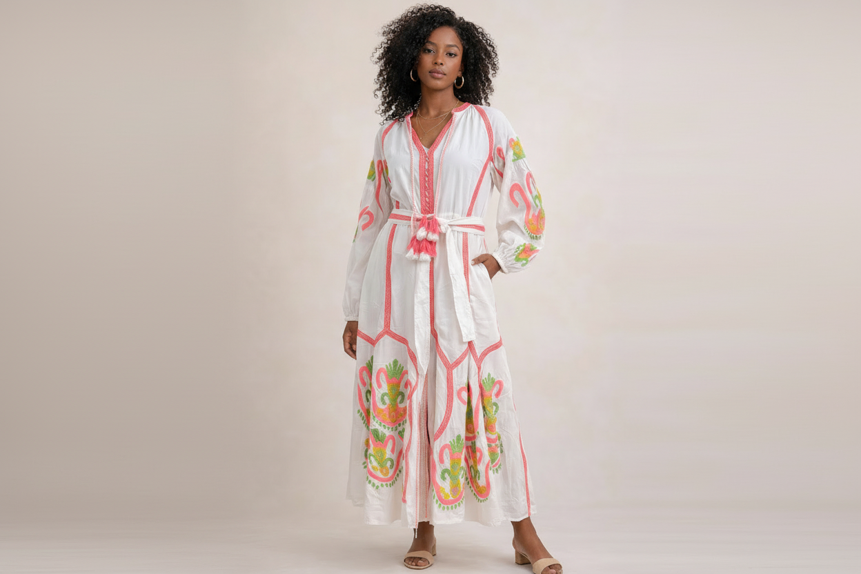 Blush Oasis Embroidered Maxi Dress