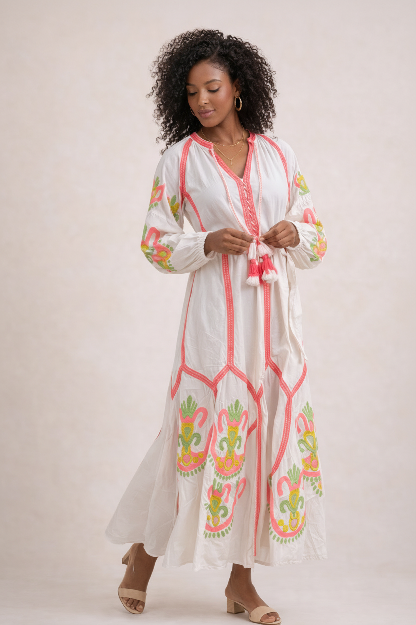 Blush Oasis Embroidered Maxi Dress