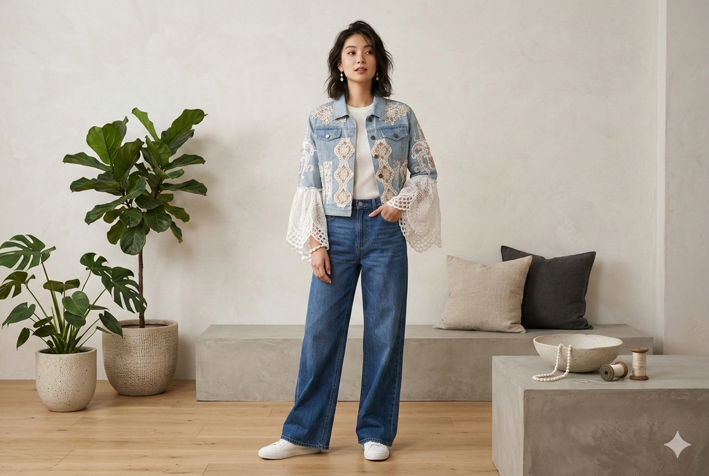 Ivory Heirloom Lace Denim Jacket