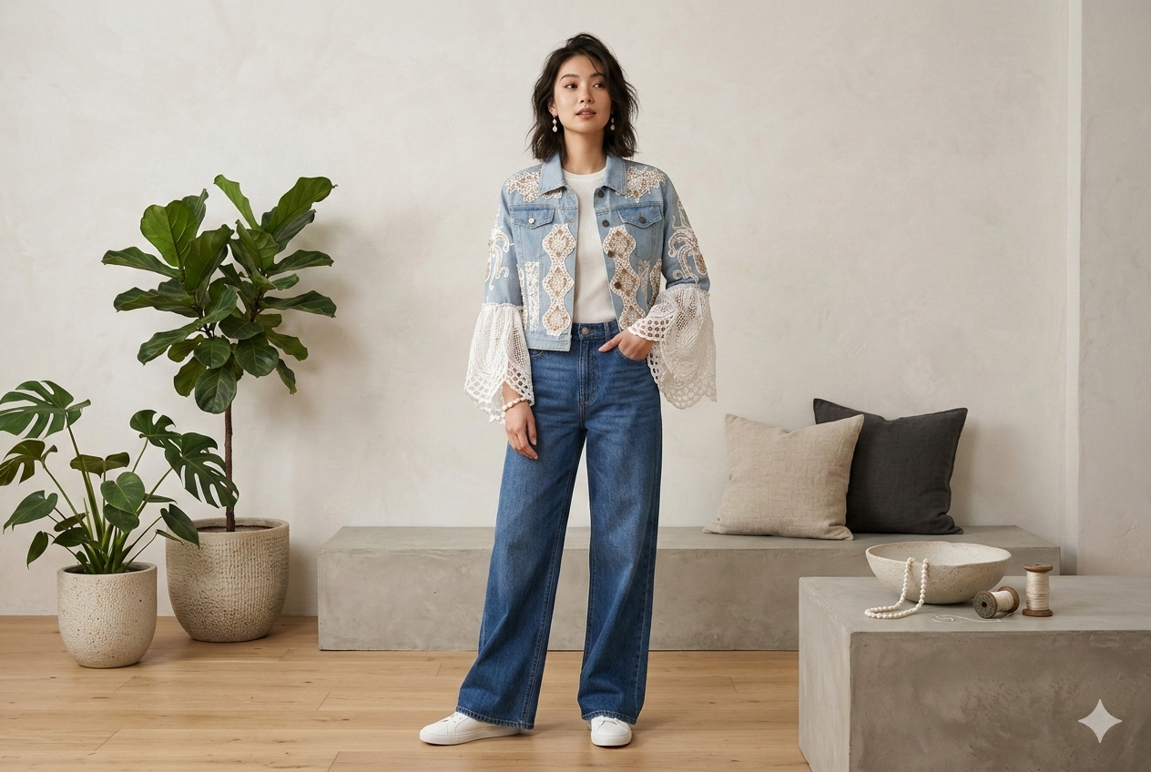 Ivory Heirloom Lace Denim Jacket