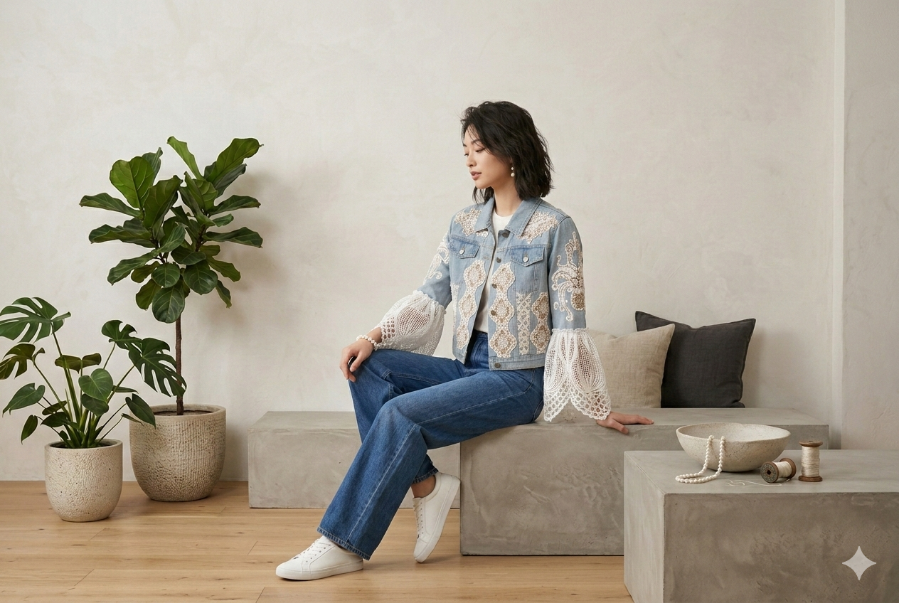 Ivory Heirloom Lace Denim Jacket