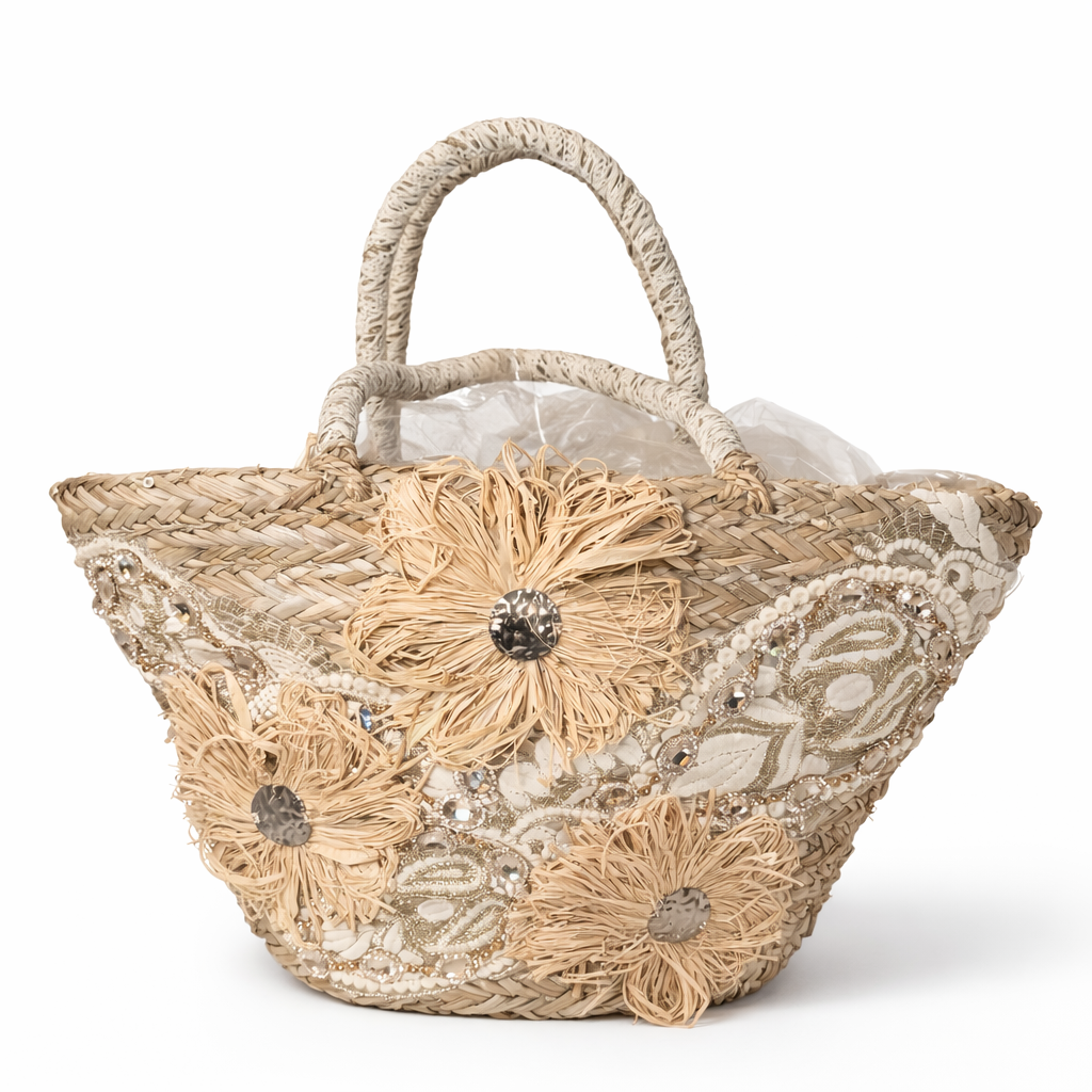 Golden Meadow Raffia Bloom Tote