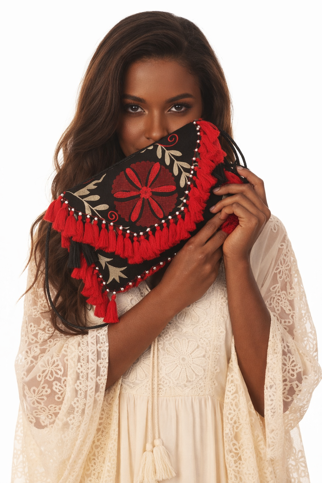 Scarlet Nomad Tassel Clutch