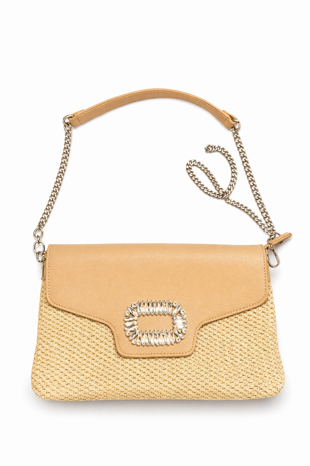 Golden Riviera Straw & Crystal Clutch