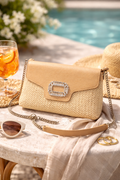 Golden Riviera Straw & Crystal Clutch