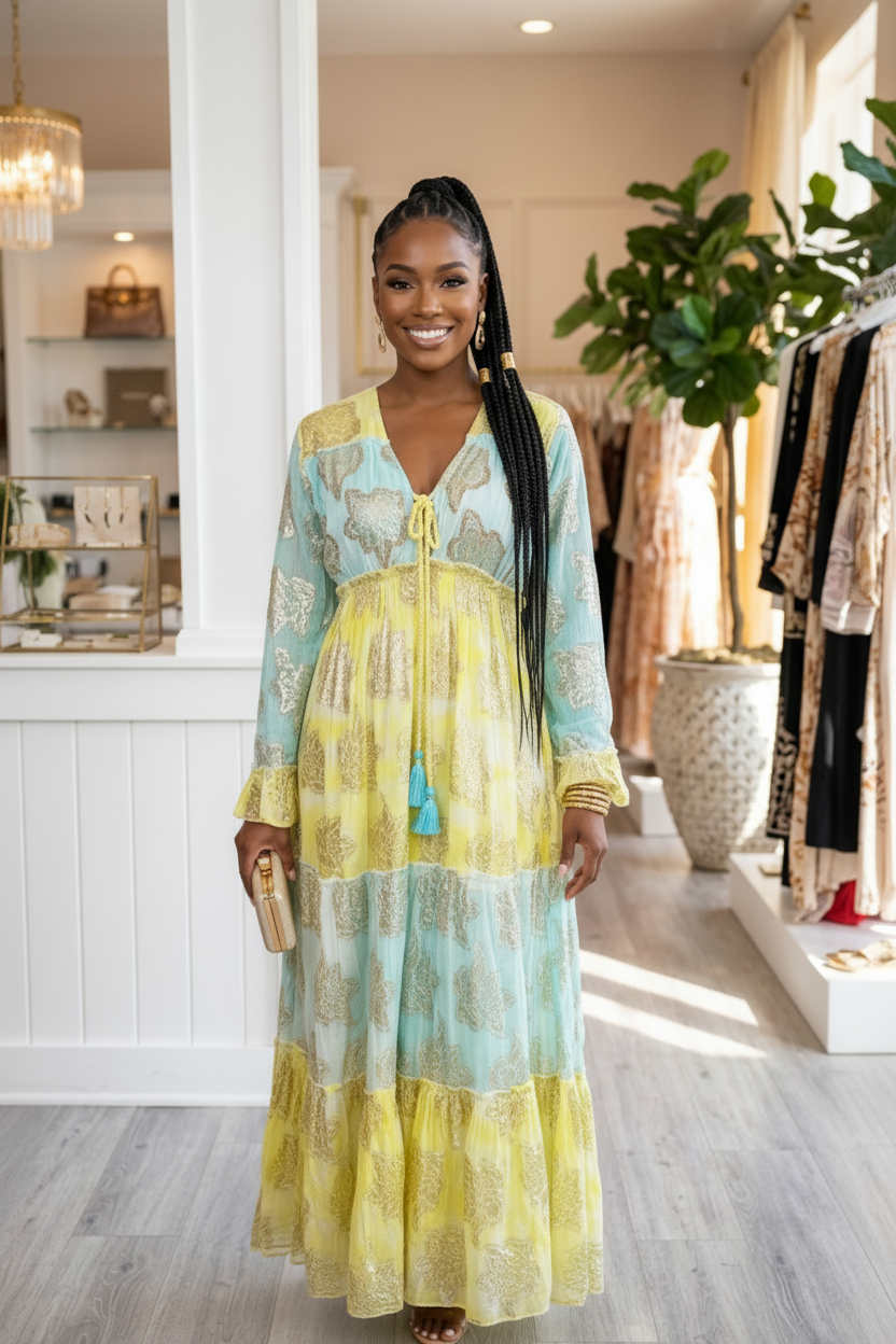 Golden Tide Bohemian Maxi Dress