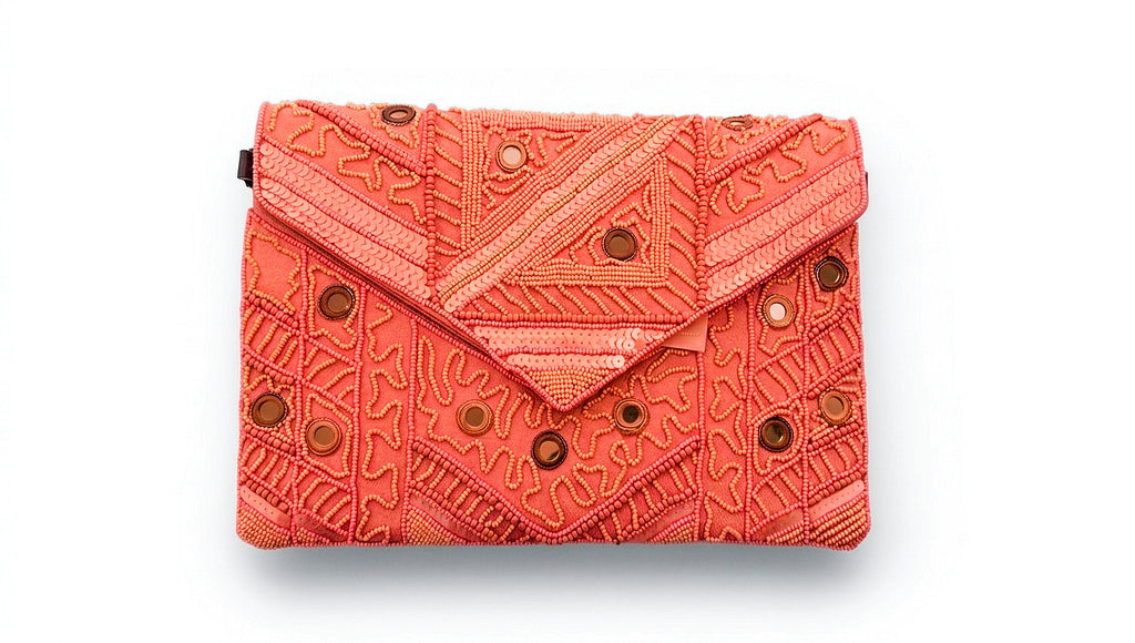 Coral Mirage Beaded Clutch