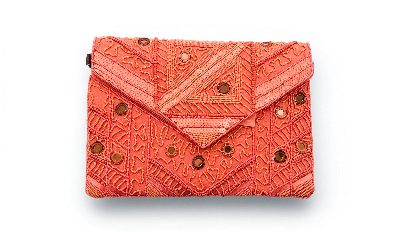 Coral Mirage Beaded Clutch