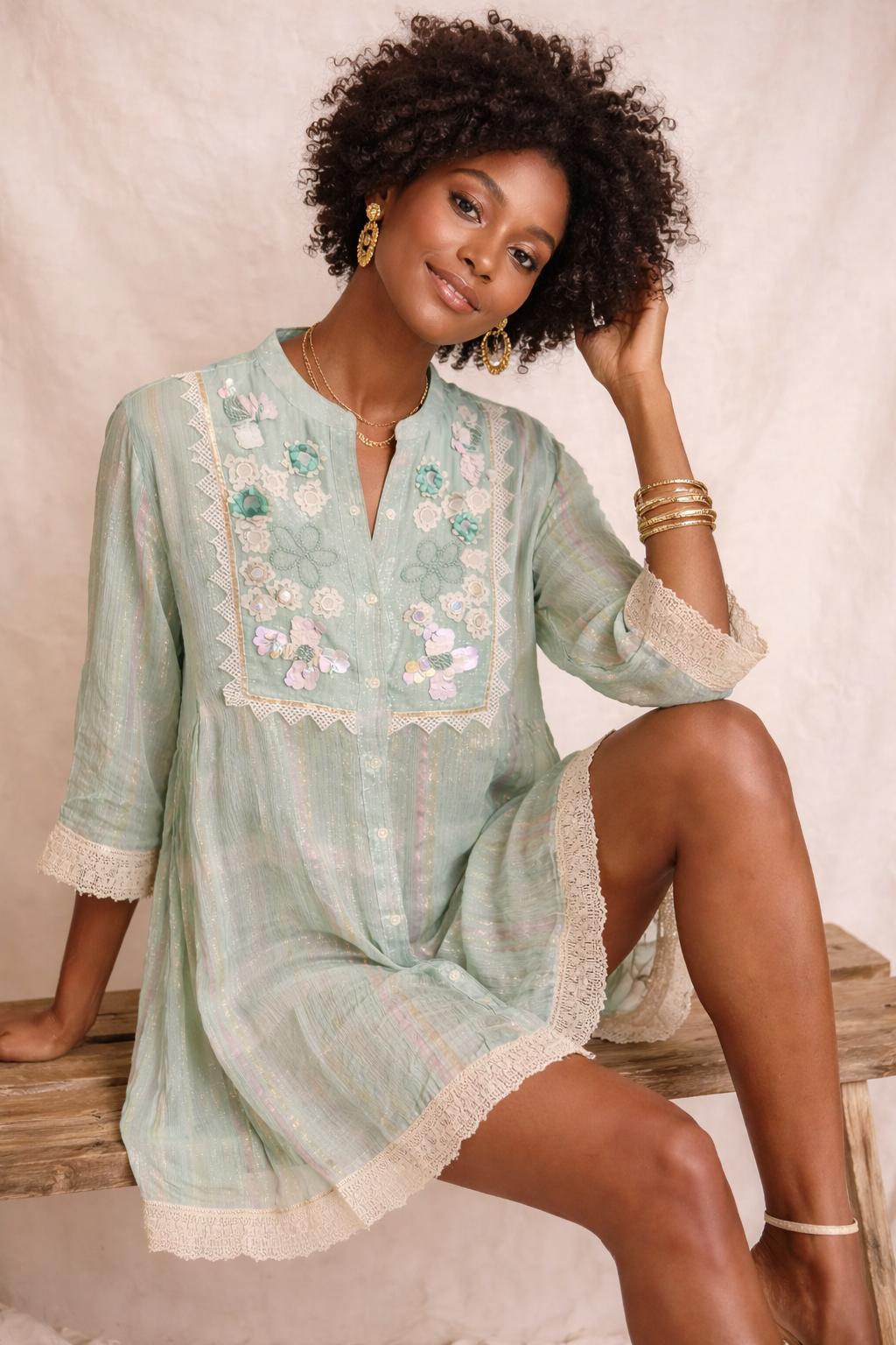Luna Garden Embroidered Tunic Dress
