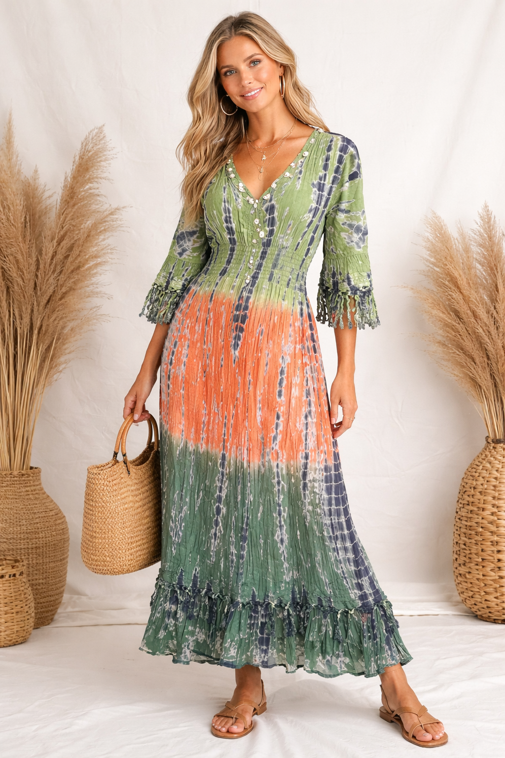 Emerald Sunset Tie-Dye Maxi Dress