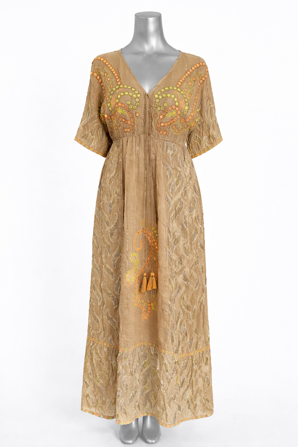 Golden Solstice Embroidered Maxi Dress