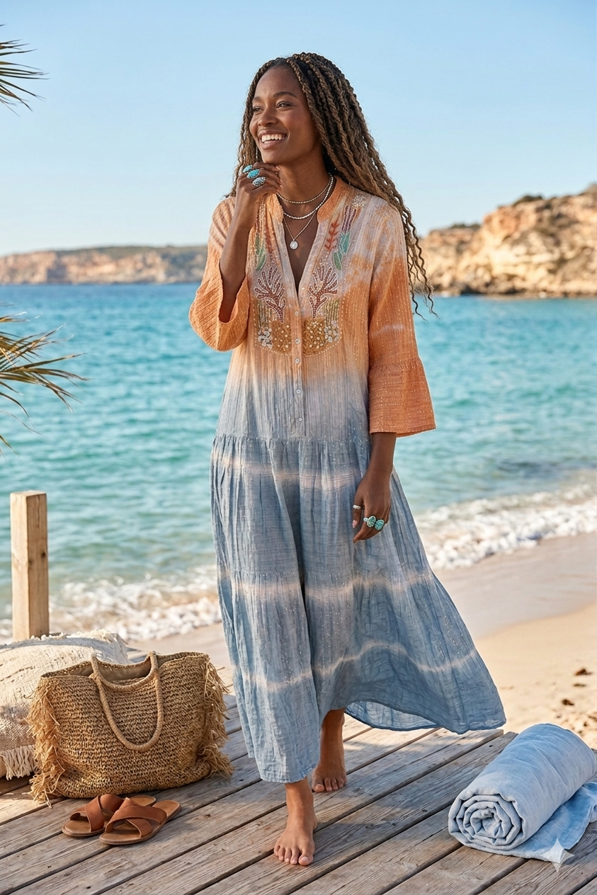 Coastal Muse Ombre Embroidered Maxi Dress