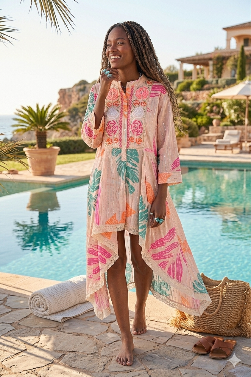 Tropical Muse Embroidered Tunic Dress